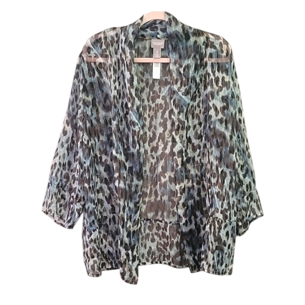 Chico's- Sheer Animal Print Open Front Cardigan- Size 3